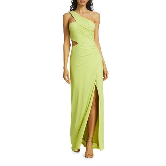 BCBGMAXAZRIA One Shoulder Cut Out Gown Lime M - Picture 1 of 10